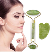Pierre de Jade – Rouleau Massage du Visage Pierre de Jade Vert &amp; Planche de Guasha