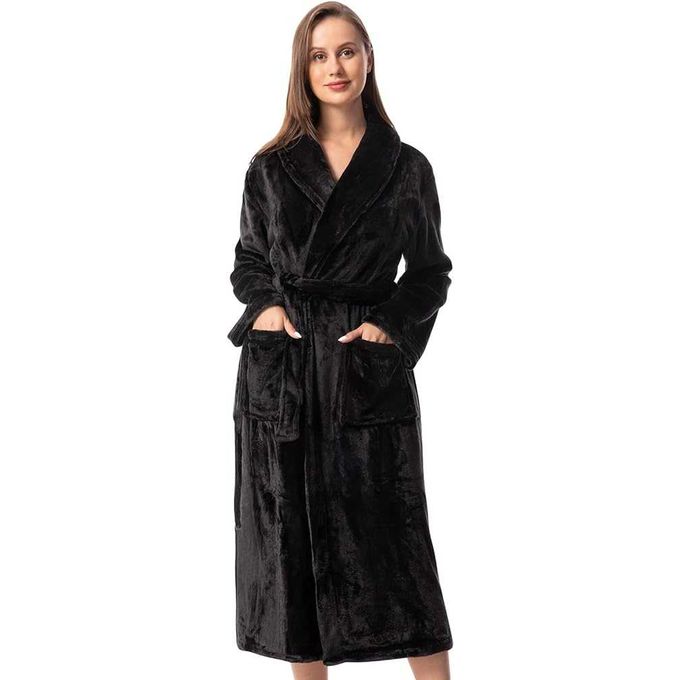 Robe de chambre longue pour femme en polaire -Noir