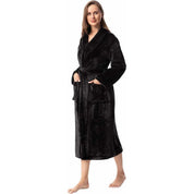 Robe de chambre longue pour femme en polaire -Noir