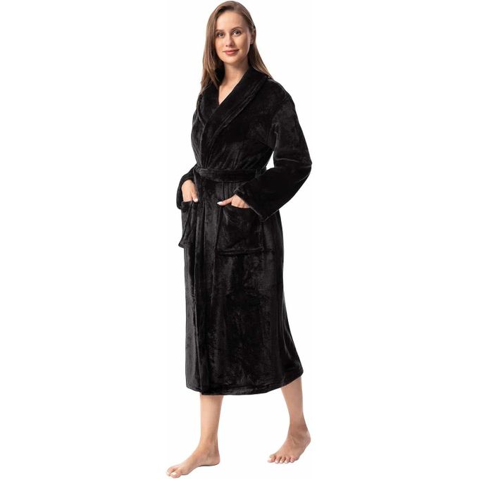 Robe de chambre longue pour femme en polaire -Noir
