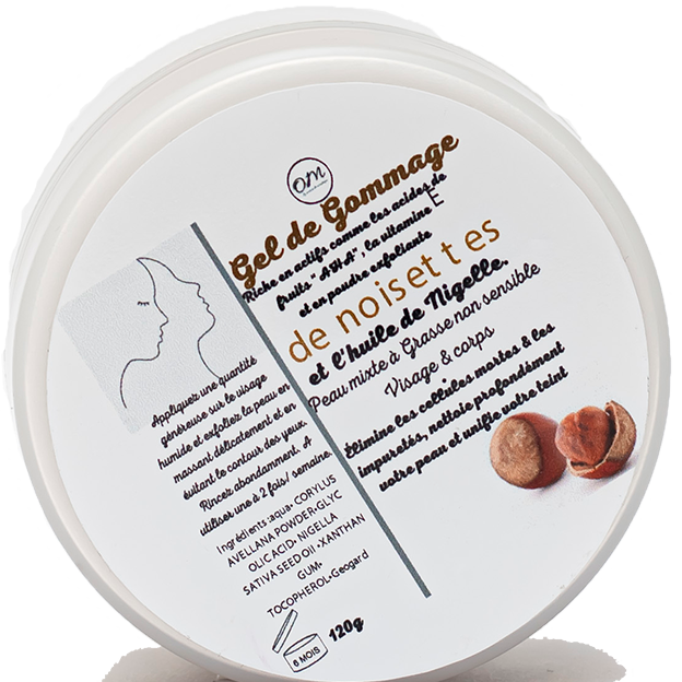 Gel de gommage avec le poudre de noisette pour peaux mixtes à grasses