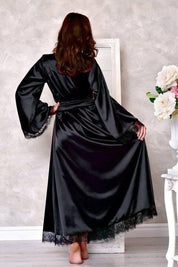 Dreams Fashion Peignoir noir en satin longue