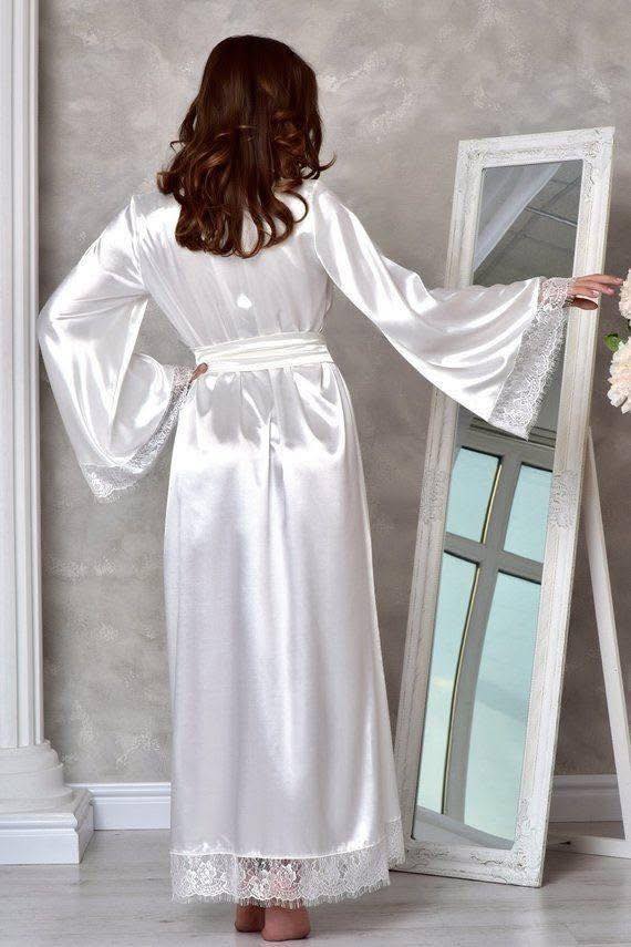 Dreams Fashion Peignoir Blanc en satin longue