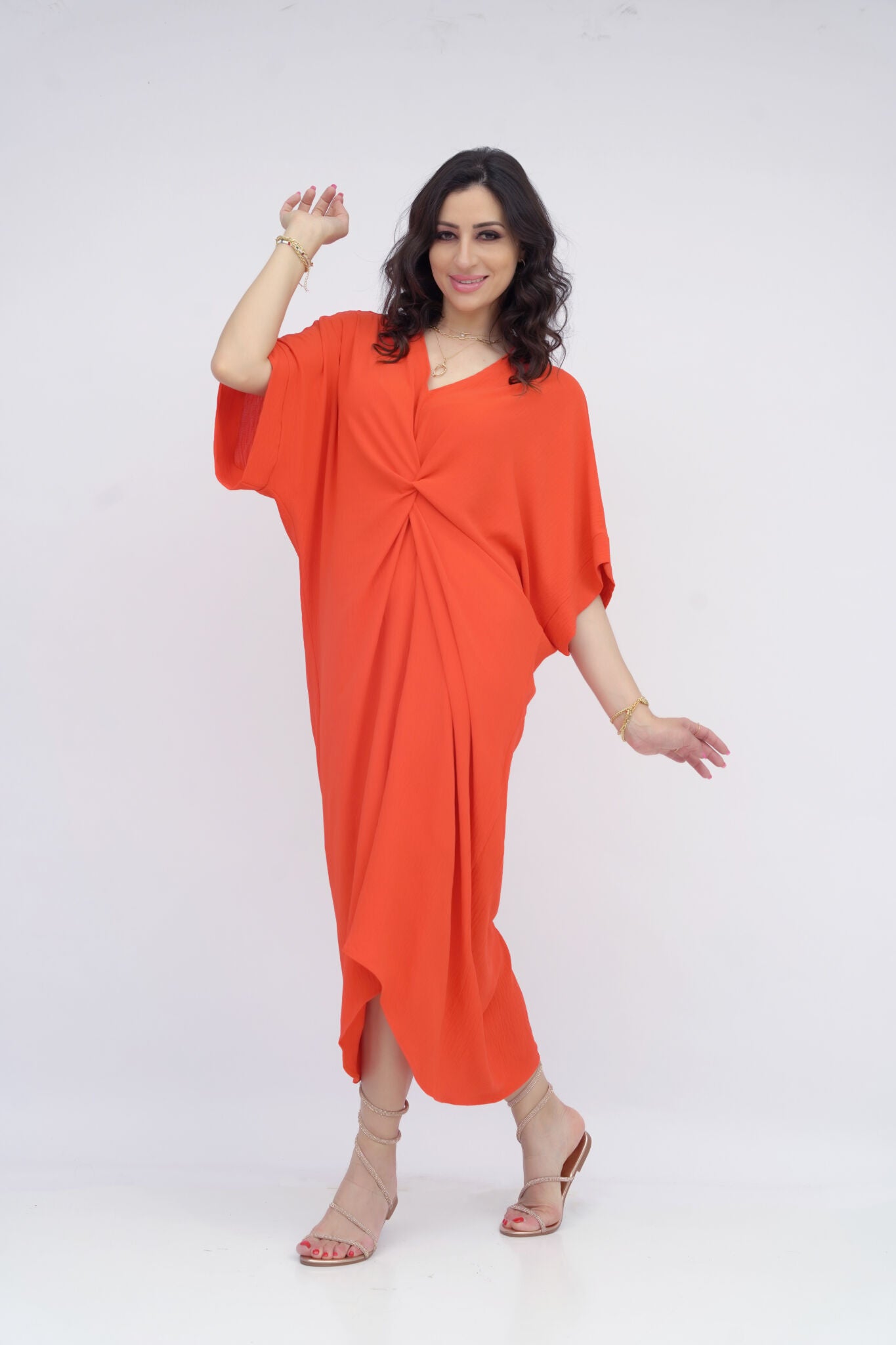 Robe Avec Noeud Traditionnel Longue Orangé