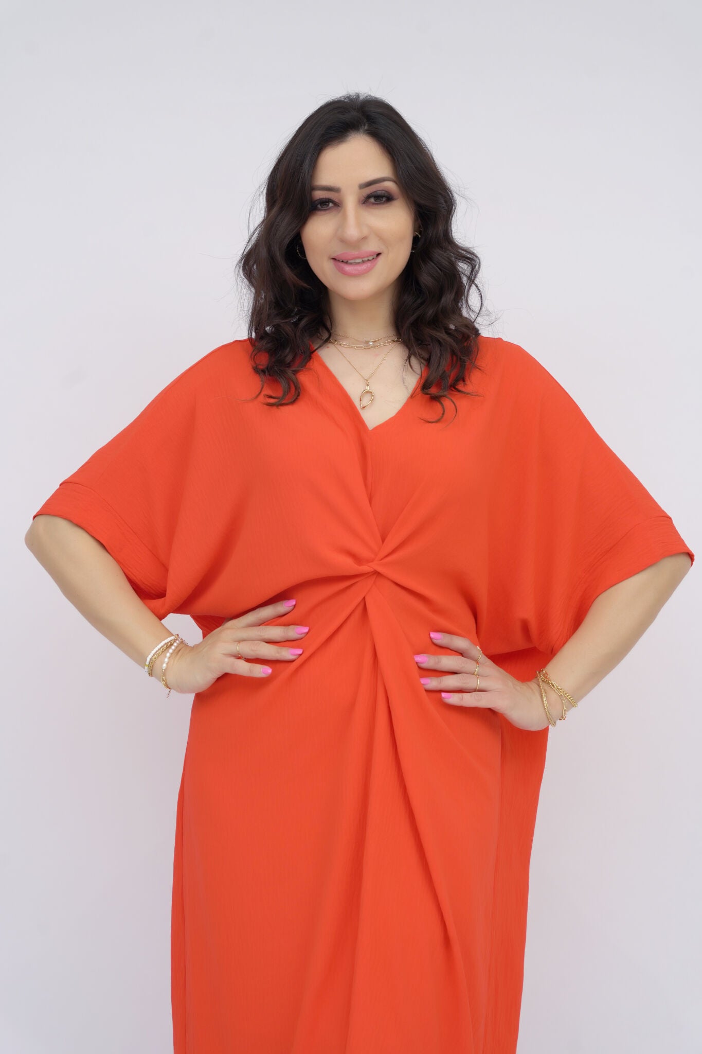 Robe Avec Noeud Traditionnel Longue Orangé