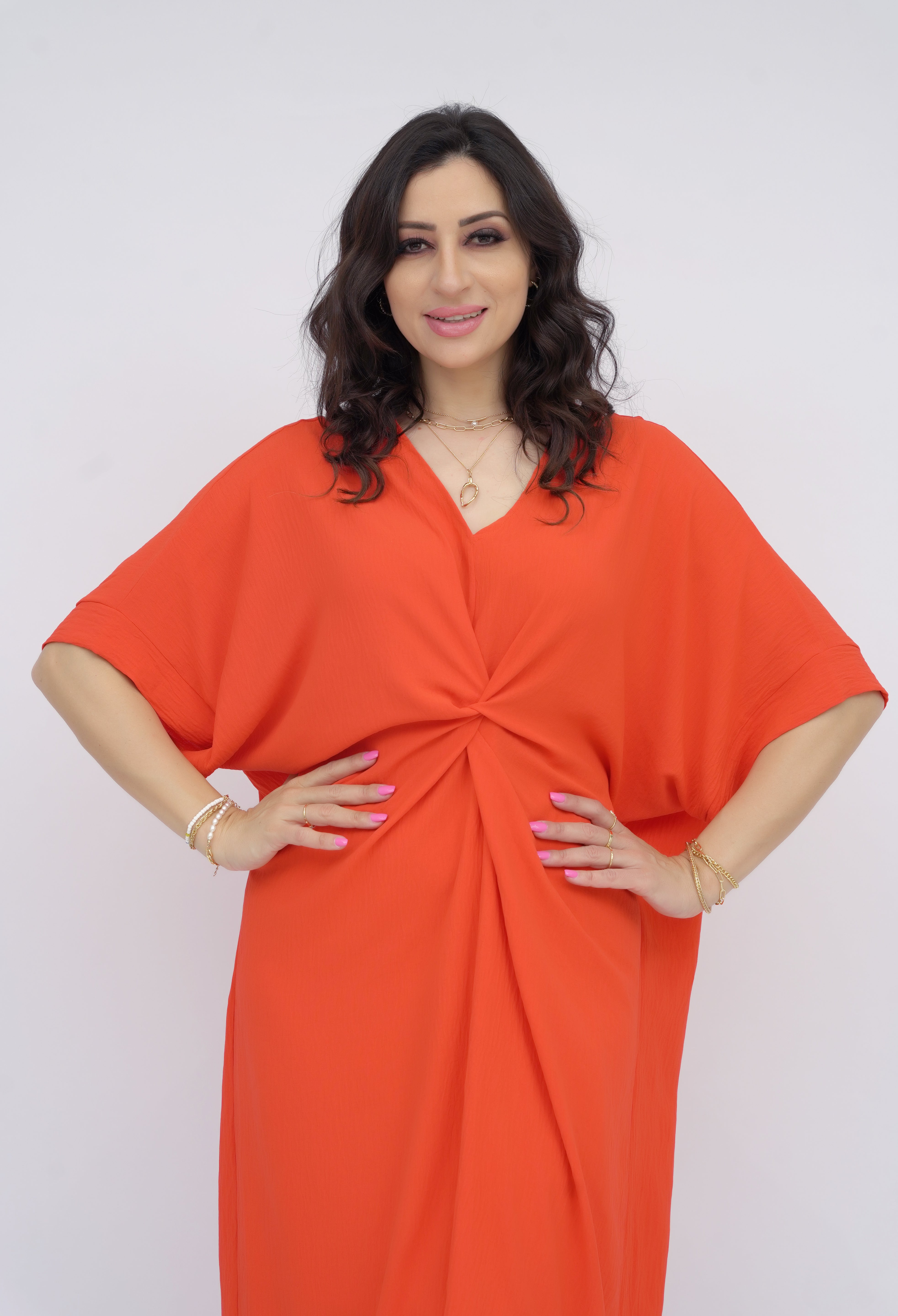 Robe Avec Noeud Traditionnel Longue Orangé