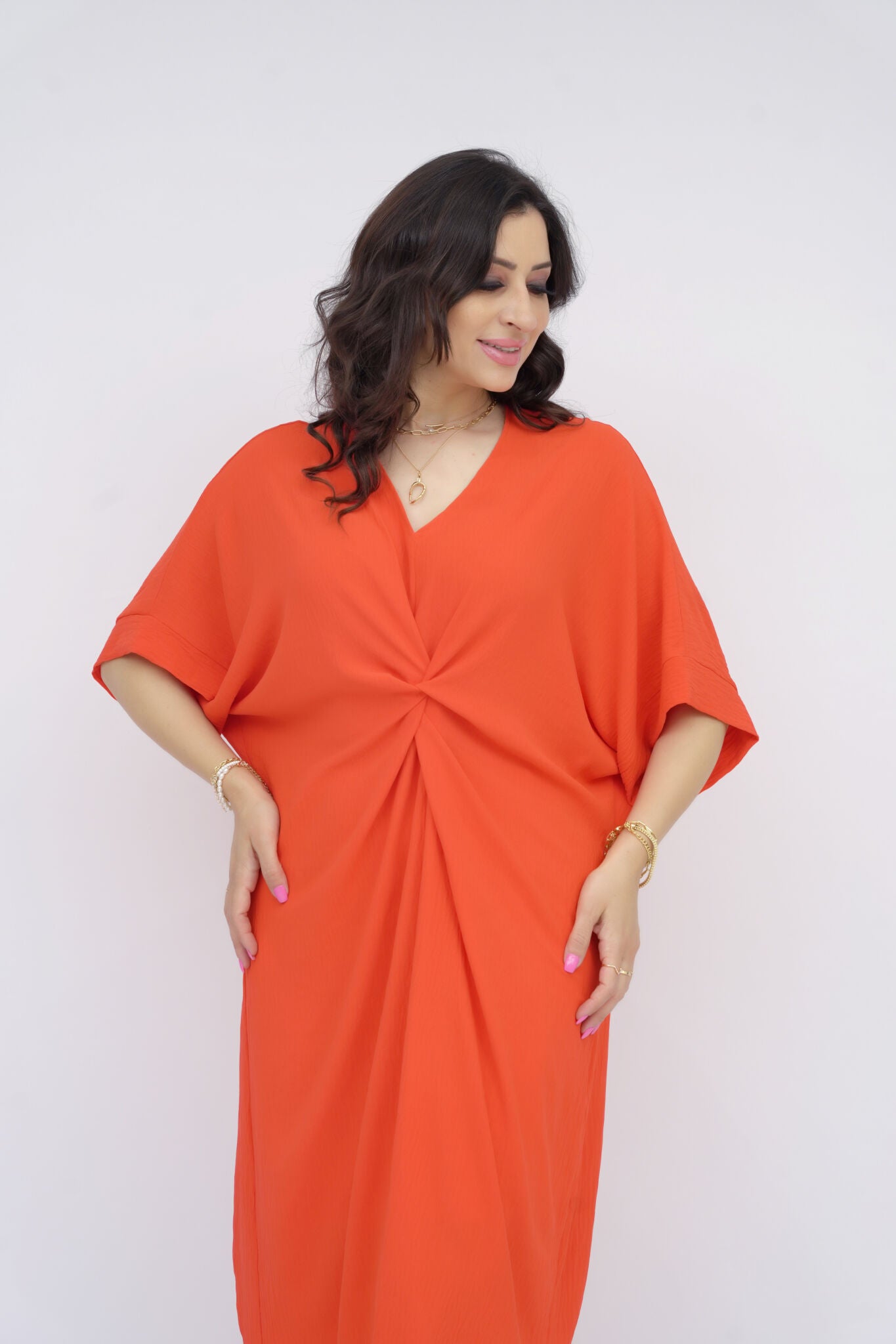 Robe Avec Noeud Traditionnel Longue Orangé