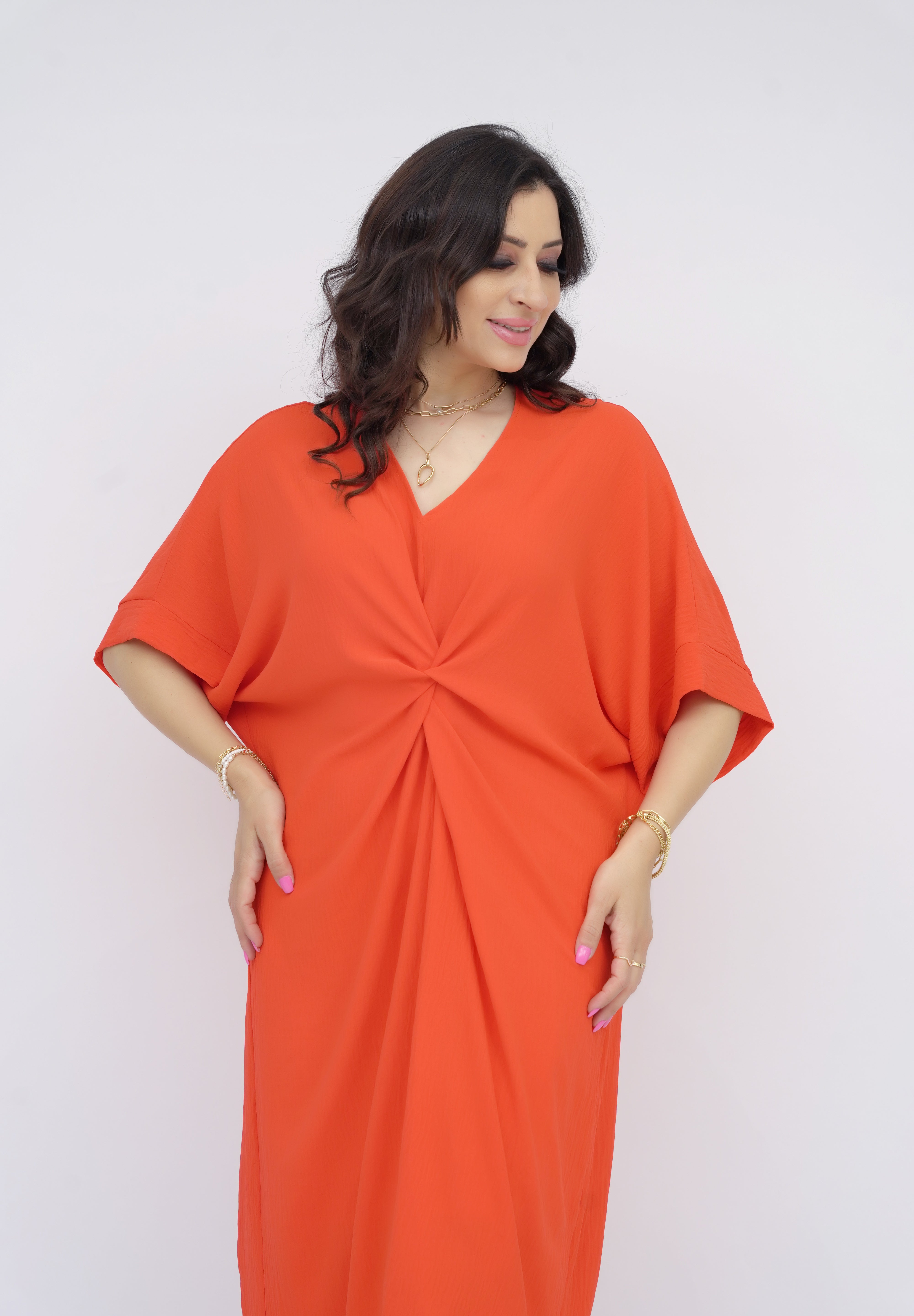 Robe Avec Noeud Traditionnel Longue Orangé