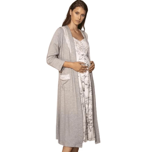 Robe de nuit Grossesse imprimé fleuri 2 pièces