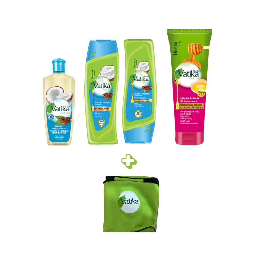 Vatika – Pack Soin Capillaire à la Noix de Coco 4 Pièces + Trousse