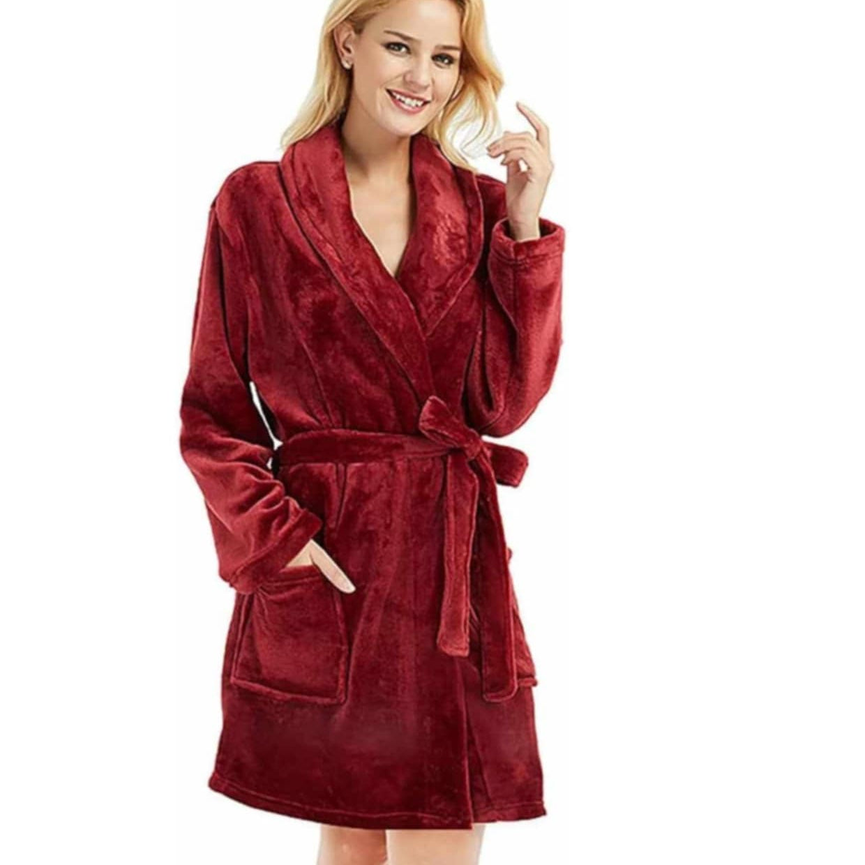 Robe de chambre pour femme en polaire -Rouge - Wildkard